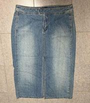 Y2K NY Jeans Long Maxi Denim Blue Straight Skirt Front Slit 16