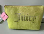 Juicy Couture Bling Logo Velour Travel Makeup Bag and empy cosmetic Bottle Green