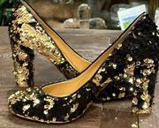 J Crew Etta Sequin Change Color Gold/Black Pumps Block Heels 6.5 4 Inch …