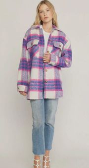 Plaid Fuzzy Jacket Pink And Purple