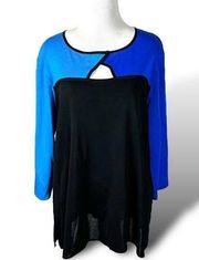 Vintage 80s Misook Color Block Knit Top Size Medium Blue Black