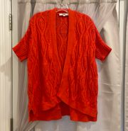 Loft Red Orange Open Knit Cardigan Sweater Size Small