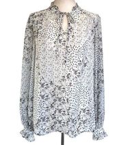 JOIE Women's White Floral Blouse Top Sheer w/ Ruffles SZ S