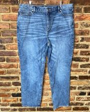 NWT Lands' End Medium Wash Blue Denim High Rise Straight Leg Jeans Women's 18