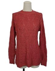 Kensie Open Knit Long Sleeve Sweater Red M