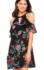 Candies Swing Dress Junior Floral Sz Small Cold Shoulder Keyhole Neckline Lined