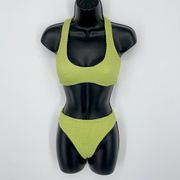 Naked Wardrobe Swim Lime Smocked 2 Pc Bikini NEW Womens Sz S Style NW-W0538
