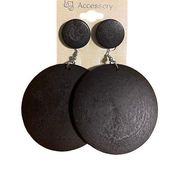 Earrings Black Wooden Circle Dangle Geometric Modern Elegant Design