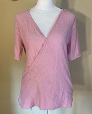 NWT Caslon Baby Pink Faux Wrap V Neck Half Sleeve Tee XS