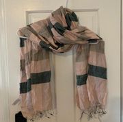 Pink and Grey stripped scarf/pashmina with fringe detail