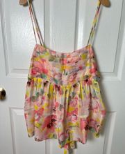 MISA Los Angeles Floral Pastel Sheer Back Tie Babydoll Mariposa Top XL