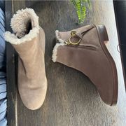 See by Chloe Louise Shearling Lined Suede Ankle Boots in Taupe 40