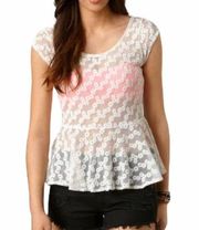 American Eagle Floral Lace Peplum Top White Medium