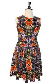 Dressbarn Dress Fit Flare Butterfly Floral Orange Black Women's Size 14 Plus