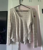 White and Pink Stripe Long Sleeve Top