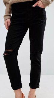 J Brand • Caitland slim boyfriend jeans Retrograde wash black straight rip knee