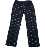 Loft Marisa Slim Ankle Dachshund Weiner Dog Print Black White Chino Pants Size 4