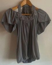 Gray Halter Short Sleeved Blouse