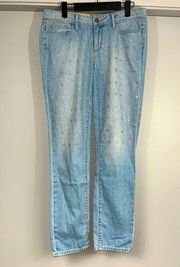 Paige Jimmy Jimmy Skinny in Naomi Embellished Crystal Boyfriend Jeans Size 28