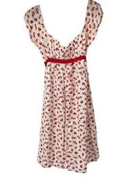 Unique Vintage Union Made White Red Frog Lilypad Print Dress