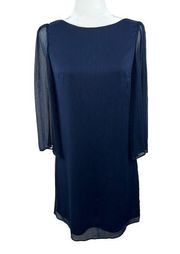 Alice + Olivia Navy Blue Bell Sleeve Sheer Knee Length Shift Dress Size Small