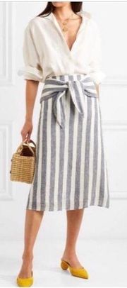 J. Crew Point Sur Linen Nautical Stripe Tie Front Midi Skirt NWOT Size 4