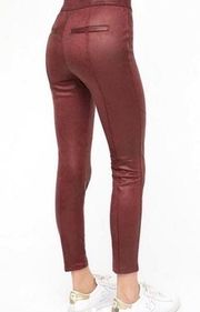 Free People Burgundy Vegan Suede Leather Leggings Moto Activewear 29 NWOT