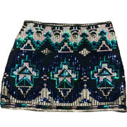 Verty Black Aztec Print Sequin Mini Skirt Sz S