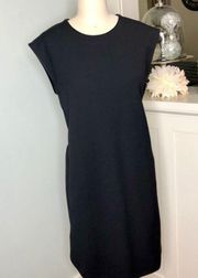 Vince Black Leather Piped Shift Dress with Pockets Small