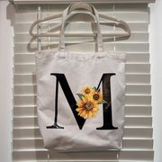 Sunflower Monogrammed Canvas Tote Bag