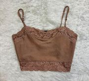 Dionne Cropped Camisole Tank Satin Lace Beige