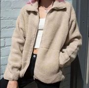 Brandy Melville John Galt Willow Full Zip Teddy Sherpa Jacket Beige One Size