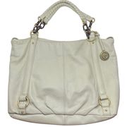 Cream Leather Handbag Gold & Tortoise Chain Woven Handle