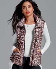 CAbi Juliet Leopard Print Full Zip Puffer Vest