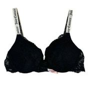 Juicy Couture 38C Bra Push Up Black Lace Underwire Support Adjustable Strap 1250