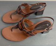 Etienne Aigner Leather Hillary Thong Heel Sandal Brown Size 10