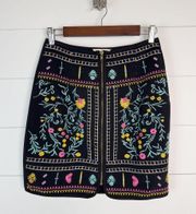 Entro Women's Embroidered Black Skirt Sz M Front Zipper