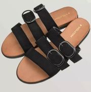 Volcom Buckle Up Buttercup Black Suede Sandals New with Tags US 5‎