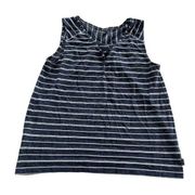 Eddie Bauer Tank Top Womens Large Navy Blue Stripe Sleeveless Round Neck Poly