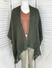 Lucky Brand Pop Whip Stitch Kimono Chunky Knit Cardigan Sweater Olive Green OS