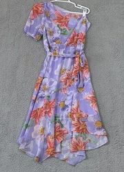 Julia Jordan Floral One Shoulder Midi Dress Asymmetic Hem Lilac Multi Size 6