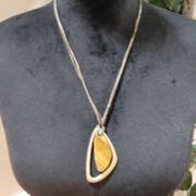 Women Fashion Abstract Triangular Bezel Fossil Pendant Necklace w/ Lobster Clasp