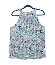 NWT Anne Carson 100% Rayon Colorful Floral Sleeveless Blouse