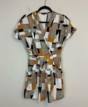 Frnch | Colorful Abstract Print Wrap Style Mini Dress Size Small