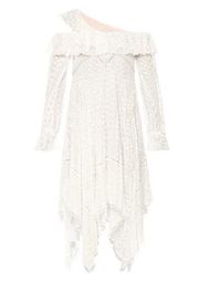 NWT Self Portrait Daisy Midi in White Off Shoulder Asymmetrical Dress UK S US 4
