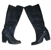 Kork-Ease Olson Brown Pebble Leather Tall Harness Knee Boots 7M 3” Heel