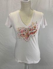 Fox V-neck Geometric Print White Tee Size XS