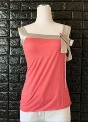 Knit Sleeveless blouse with Coral gold bow S