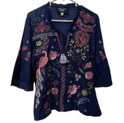 JOHNNY WAS WORKSHOP Ashlee Ruffle Sleeve Embroidered Floral Blouse Size Small