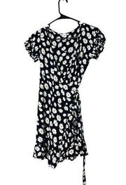 Billabong Black Flower Print Wrap Mini Dress Size Small